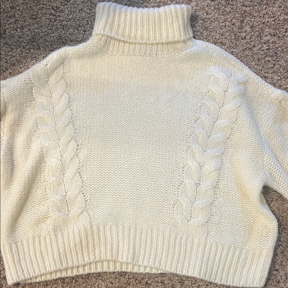 Cozy Cable Knit Turtleneck Sweater - Cream